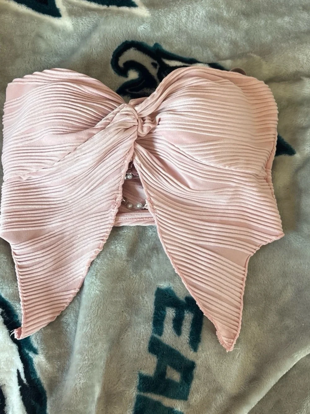 SHEIN Pale Pink Textured Knot Front Crop Top